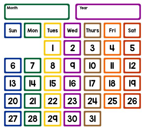 Printable Calendar Numbers For Pocket Chart